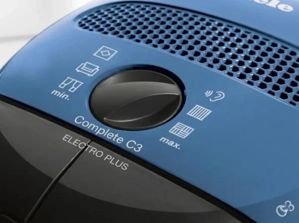 Miele Complete C3 Petrol Blue adjustable suction control dial close-up